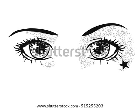 Beautiful shining eyes. Vector hand drawn illustration in anime style