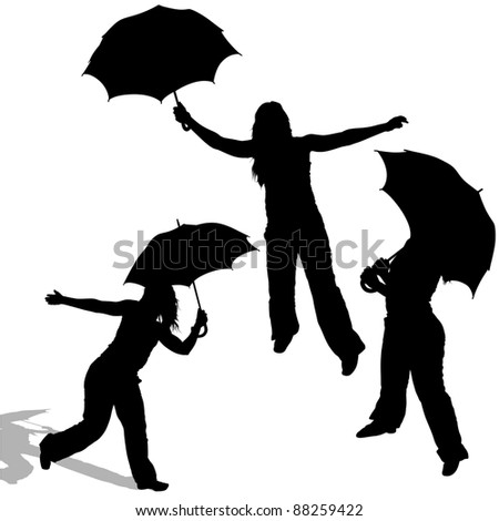 Girl Dancing Under Umbrella Black Silhouettes Stock Illustration ...