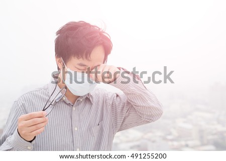 man wear mask for air pollution, asian