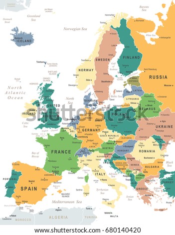 European Map All Europe Countries Name Stock Vector 79064353 - Shutterstock