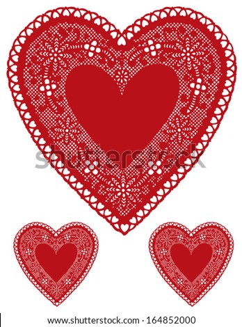 Lace Heart Doily, vintage antique design, copy space for Valentines Day, Mother's Day, anniversary, birthday, Christmas, albums, scrapbooks, cake decorating. Isolated on white. EPS8 compatible.