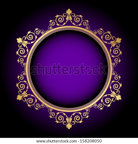 Gold Floral Frame On Purple Background Stock Illustration 158208050 ...