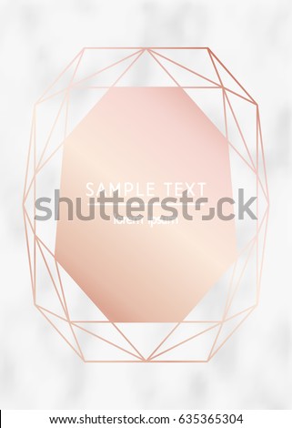Vector modern design template for wedding or birthday invitation, brochure, poster or business card. Rose gold geometric diamond on a marble texture background