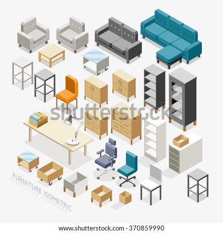 Furniture Isometric icons. Vector Illustration.