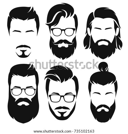 Set Silhouette Bearded Men Faces Hipsters Stock Vector 