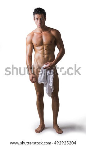 Beautiful Man With Muscular Body Holding The Towel. Stock 