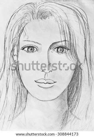 Portrait of a beautiful girl pencil drawing Portrait of a beautiful girl pencil drawing