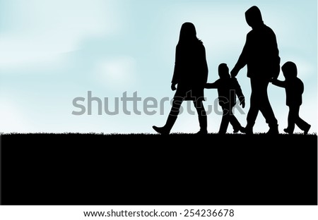 Watercolour Style Family Parents Children Walking Stock Vector ...