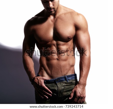 Young Man Muscular Body Blue Jeans Stock Photo 185783351 - Shutterstock