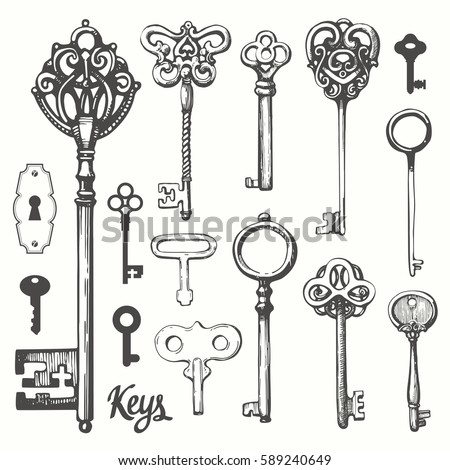 illustration key vector vintage Keys Vector Antique Handdrawn Set Illustration Stock