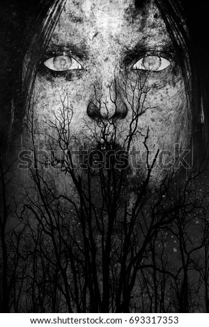 3d illustration of close up scary ghost woman,Horror background mixed media 3d illustration of close up scary ghost woman,Horror background mixed media