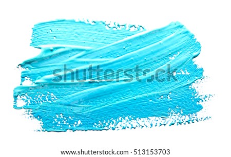 Turquoise light blue strokes of the paint brush isolated on a white