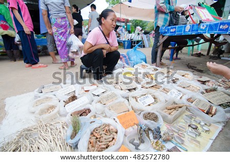 LOEI, THAILAND - SEPTEMBER 13: Many dried herb for making medicine thai style for sale at local market loei, Thailand. Photography on september 13, 2016