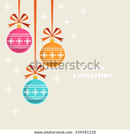 Vector Christmas decoration with ribbon and bow. Greeting, invitation cute card. Original design element. Decorative illustration for print, web