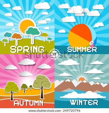 Four Seasons Illustration Spring Summer Autumn Stock Illustration ...
