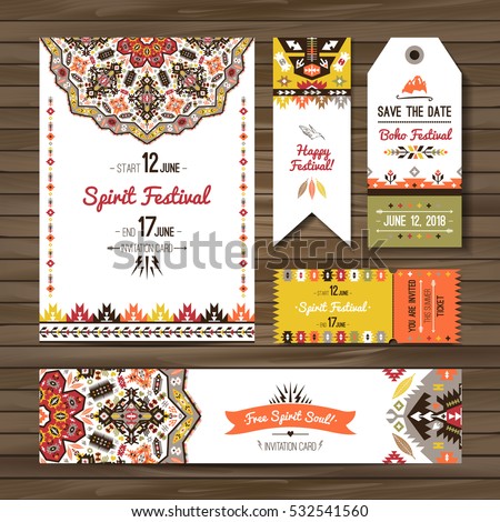 Collection of banners, flyers or invitations with geometric elements. Flyer design in bohemian style