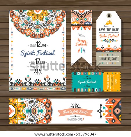 Collection of banners, flyers or invitations with geometric elements. Flyer design in bohemian style