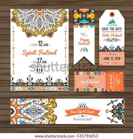 Collection of banners, flyers or invitations with geometric elements. Flyer design in bohemian style
