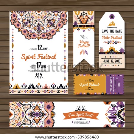 Collection of banners, flyers or invitations with geometric elements. Flyer design in bohemian style