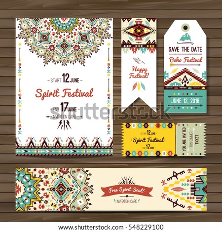 Collection of banners, flyers or invitations with geometric elements. Flyer design in bohemian style