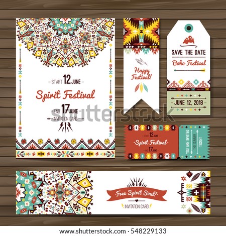Collection of banners, flyers or invitations with geometric elements. Flyer design in bohemian style