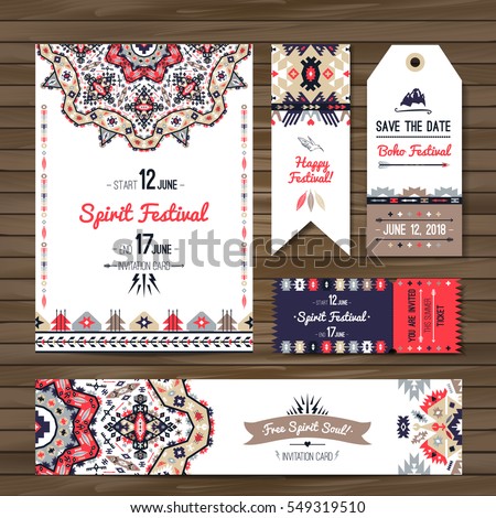 Collection of banners, flyers or invitations with geometric elements. Flyer design in bohemian style