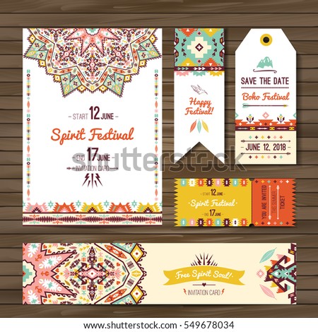 Collection of banners, flyers or invitations with geometric elements. Flyer design in bohemian style