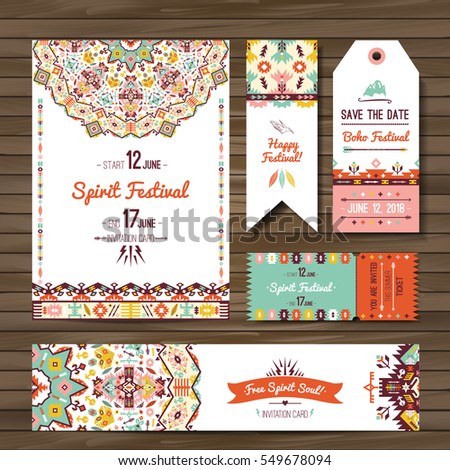 Collection of banners, flyers or invitations with geometric elements. Flyer design in bohemian style