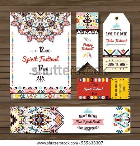 Collection of banners, flyers or invitations with geometric elements. Flyer design in bohemian style