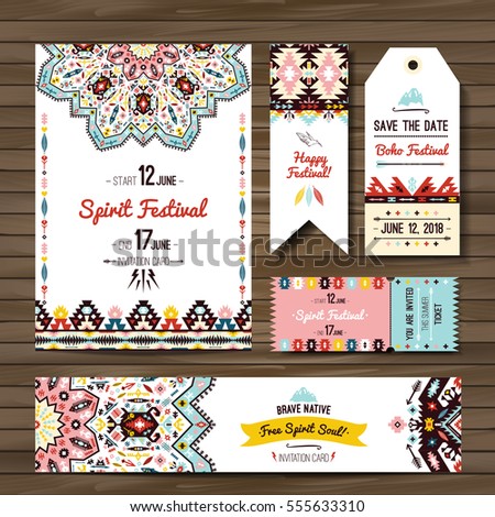 Collection of banners, flyers or invitations with geometric elements. Flyer design in bohemian style