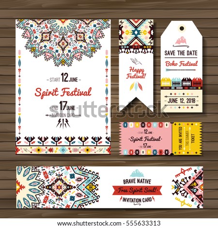 Collection of banners, flyers or invitations with geometric elements. Flyer design in bohemian style