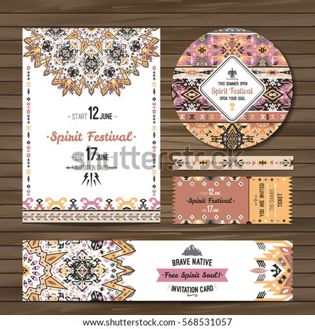 Collection of banners, flyers or invitations with geometric elements. Flyer design in bohemian style