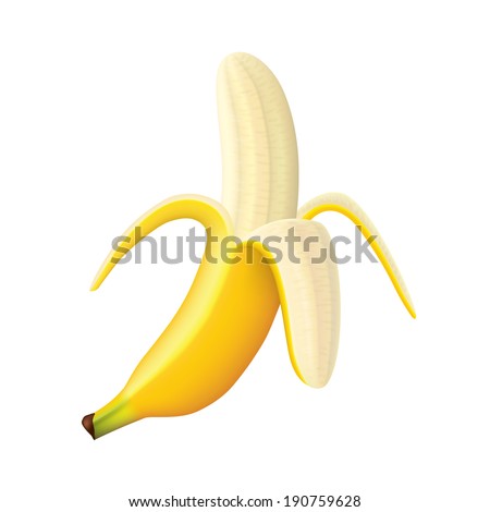Ripe banana isolated on white photo-realistic vector illustration