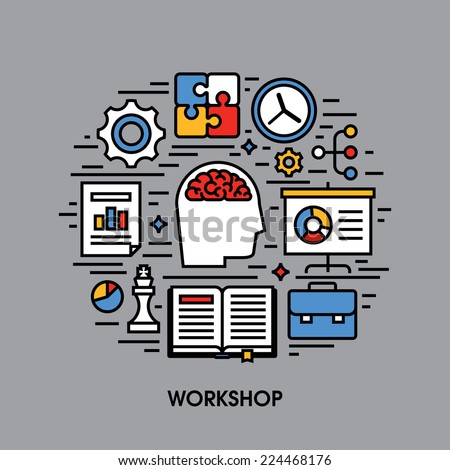 Elements Design Workshop | workshop flat line icons creative design stock vector Elements Design Workshop | workshop flat line icons creative design stock vector