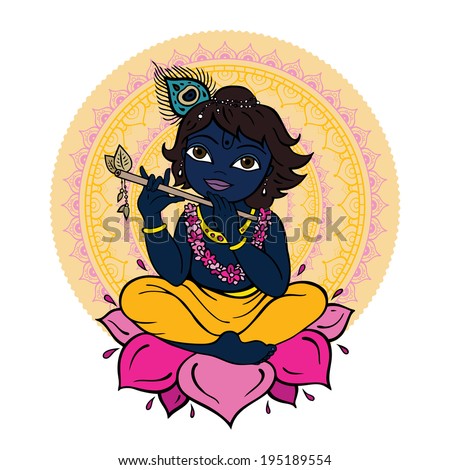 Hindu God Krishna. Vector hand drawn illustration. - stock vector