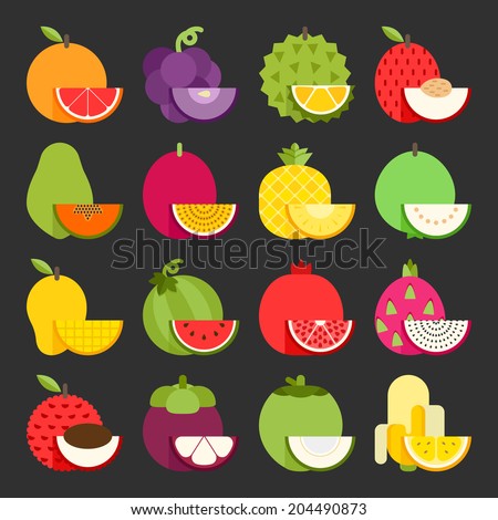 Tropical fruit icon set, vector