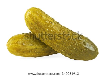 Pickled cucumbers on white background