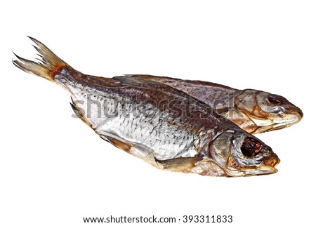 Dried fishes isolated on white background