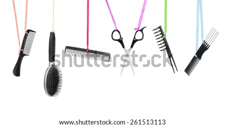 collection of hairdressing equipment isolated on white