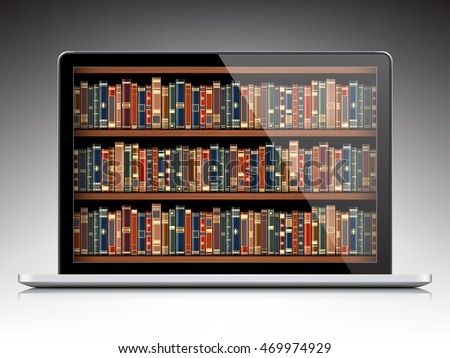 Digital Library Books Inside Computer Stock Vector