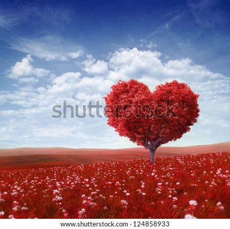 Tree in the shape of heart, valentines day background,