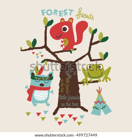 Three Little Forest Friends Playing Editable Vector Artwork Design For Kids And Babies T Three Little Forest Friends Playing Editable Vector Artwork Design For Kids And Babies T