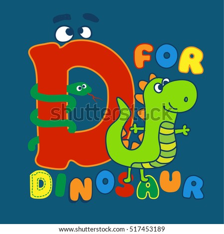 D For Dinosaur Illustration With Text Artwork Design Kids D For Dinosaur Illustration With Text Artwork Design Kids