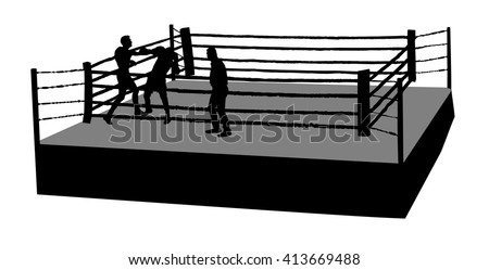 Two Fighters Ring Vector Silhouette Illustrationfight Stock Vector ...