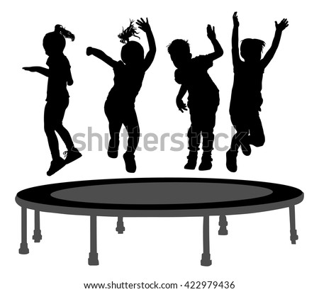 Children Silhouettes Jumping On Garden Trampoline Stock Vector ...