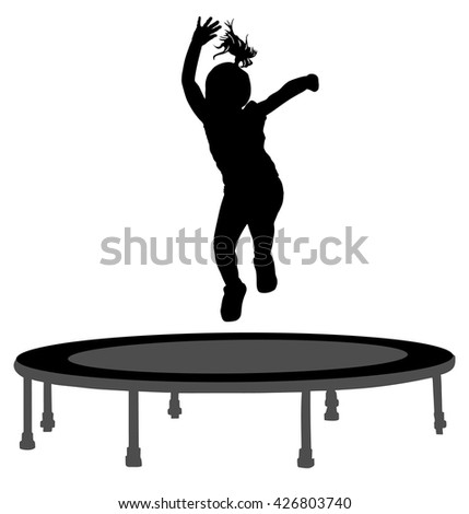 Children Silhouettes Jumping On Garden Trampoline Stock Vector ...