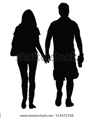young couple in love vector silhouette illustration walking around and holding hands vector happy couple