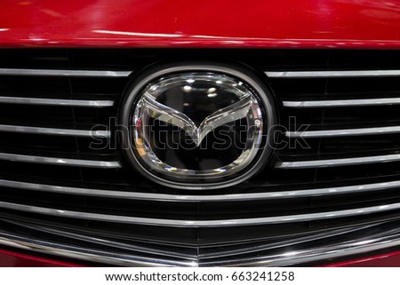 BELGRADE, SERBIA - MARCH 28, 2017: Detail from Mazda car in Belgrade, Serbia. Mazda is Japanese multinational automaker founded at 1920.
