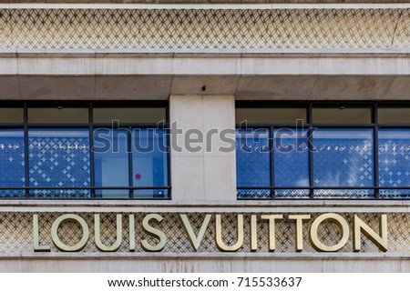 PARIS, FRANCE - JUNE 16, 2017: View at Louis Vuitton shop in Paris, France. Louis Vuitton is a French fashion house founded in 1854 and one of the world's leading international fashion houses.