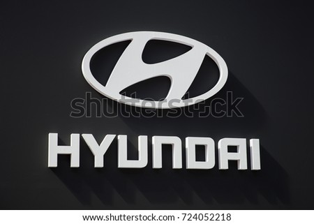 BELGRADE, SERBIA - MARCH 28, 2017: Hyundai logo in Belgrade, Serbia.Hyundai is South Korean multinational automotive manufacturer headquartered in Seoul